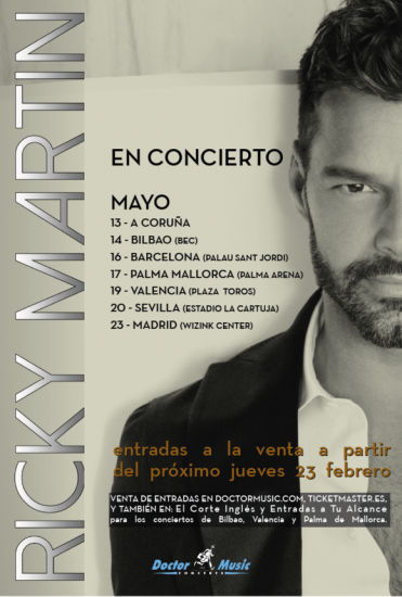 Ricky Martin agota las entradas para sus conciertos en Valencia y Sevilla